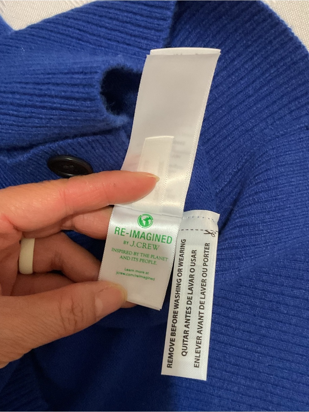 J. Crew 100% Cashmere Lightweight Luxury Cobalt Blue Cropped Cardigan Sweater M - Picture 15 of 16